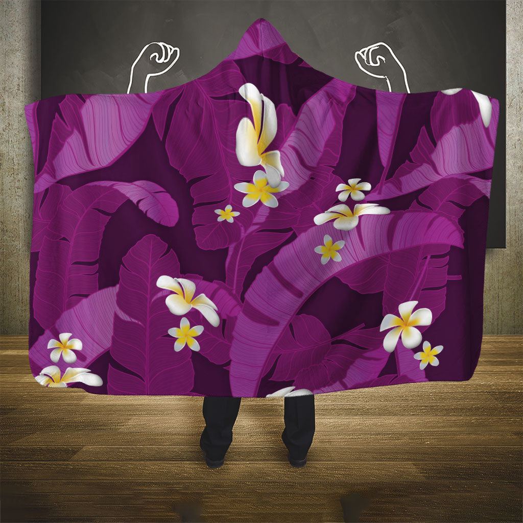 Purple Banana Leaf Hawaii Hooded Blanket Lau Maia Plumeria Tropical Summer Vibes