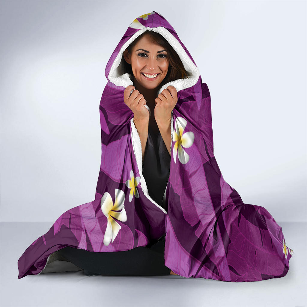 Purple Banana Leaf Hawaii Hooded Blanket Lau Maia Plumeria Tropical Summer Vibes