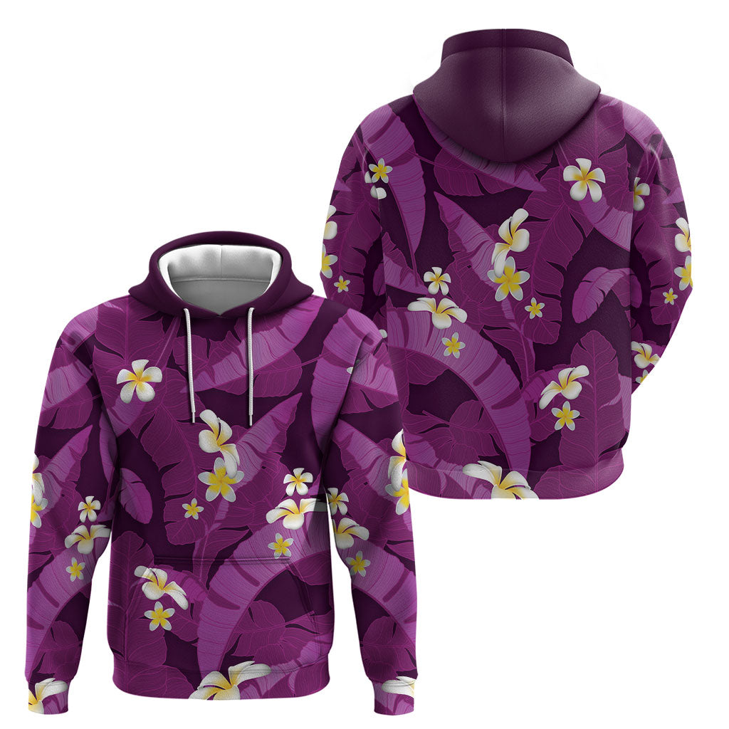 Purple Banana Leaf Hawaii Hoodie Lau Maia Plumeria Tropical Summer Vibes