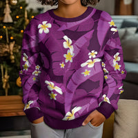 Purple Banana Leaf Hawaii Kid Ugly Christmas Sweater Lau Maia Plumeria Tropical Summer Vibes LT14 - Polynesian Pride