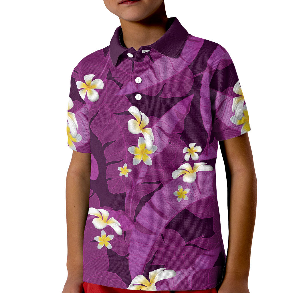 Purple Banana Leaf Hawaii Kid Polo Shirt Lau Maia Plumeria Tropical Summer Vibes