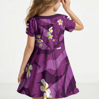 Purple Banana Leaf Hawaii Kid Short Sleeve Dress Lau Maia Plumeria Tropical Summer Vibes