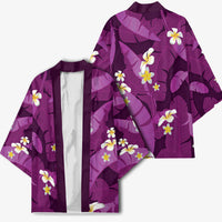 Purple Banana Leaf Hawaii Kimono Lau Maia Plumeria Tropical Summer Vibes