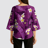 Purple Banana Leaf Hawaii Kimono Sleeve Blouse Lau Maia Plumeria Tropical Summer Vibes
