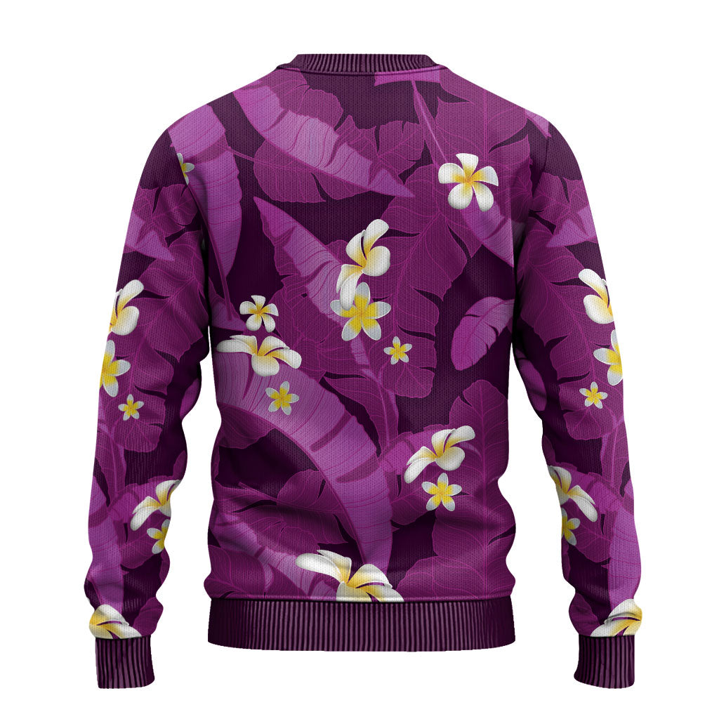 Purple Banana Leaf Hawaii Ugly Christmas Sweater Lau Maia Plumeria Tropical Summer Vibes LT14 - Polynesian Pride