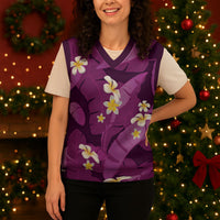 Purple Banana Leaf Hawaii Christmas Knitted V-Neck Vest Lau Maia Plumeria Tropical Summer Vibes LT14 - Polynesian Pride