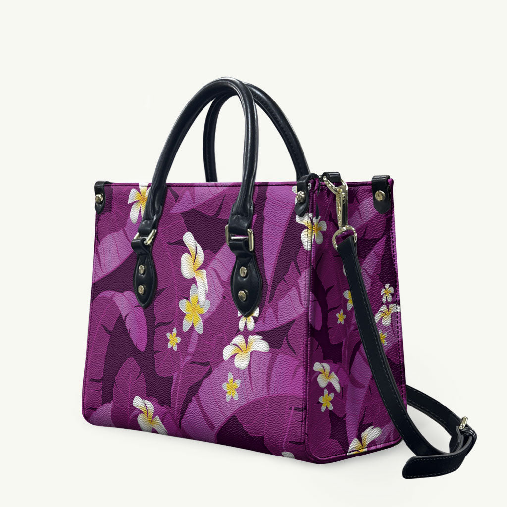 Purple Banana Leaf Hawaii Leather Bag Lau Maia Plumeria Tropical Summer Vibes
