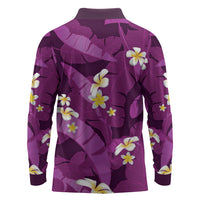 Purple Banana Leaf Hawaii Long Sleeve Polo Shirt Lau Maia Plumeria Tropical Summer Vibes