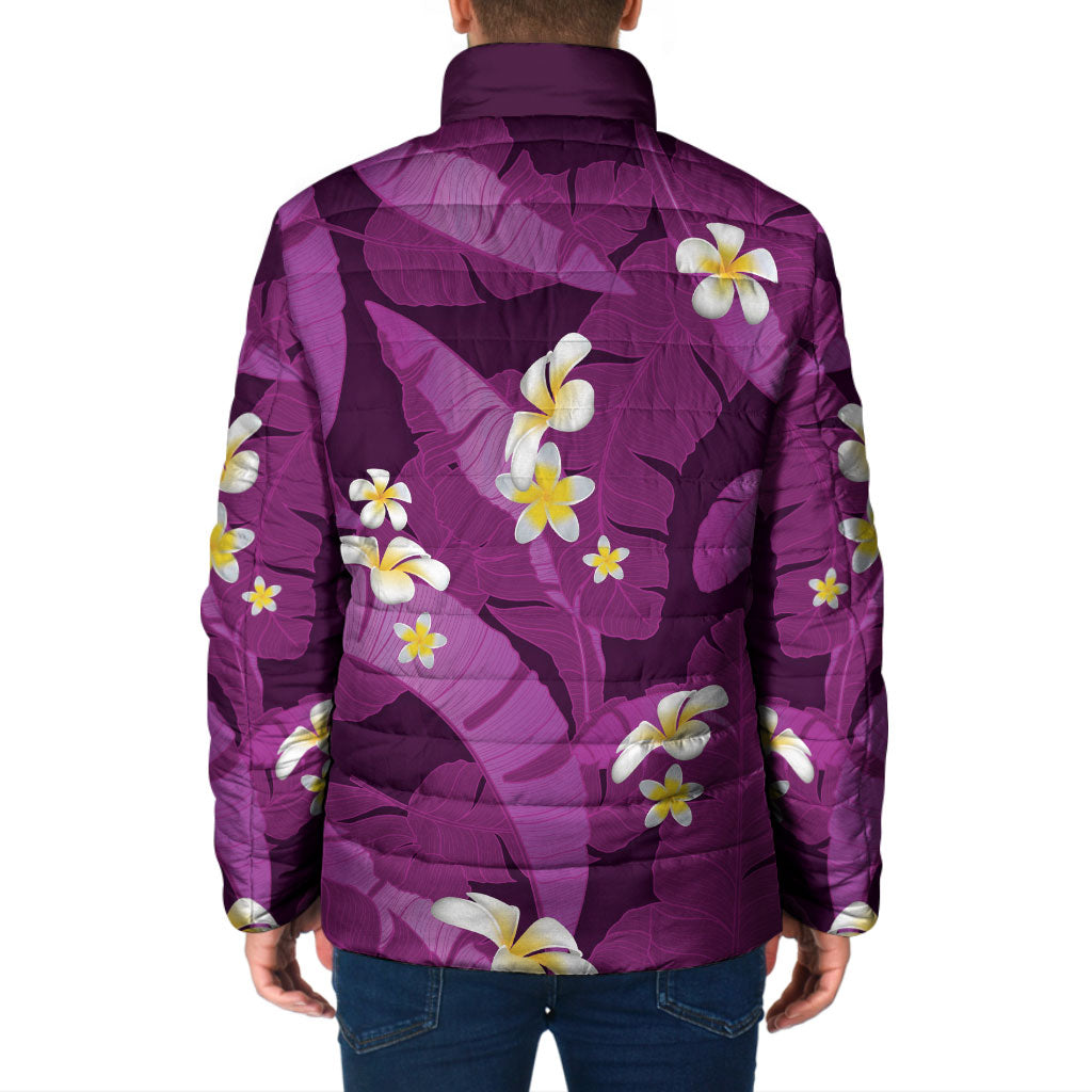 Purple Banana Leaf Hawaii Padded Jacket Lau Maia Plumeria Tropical Summer Vibes