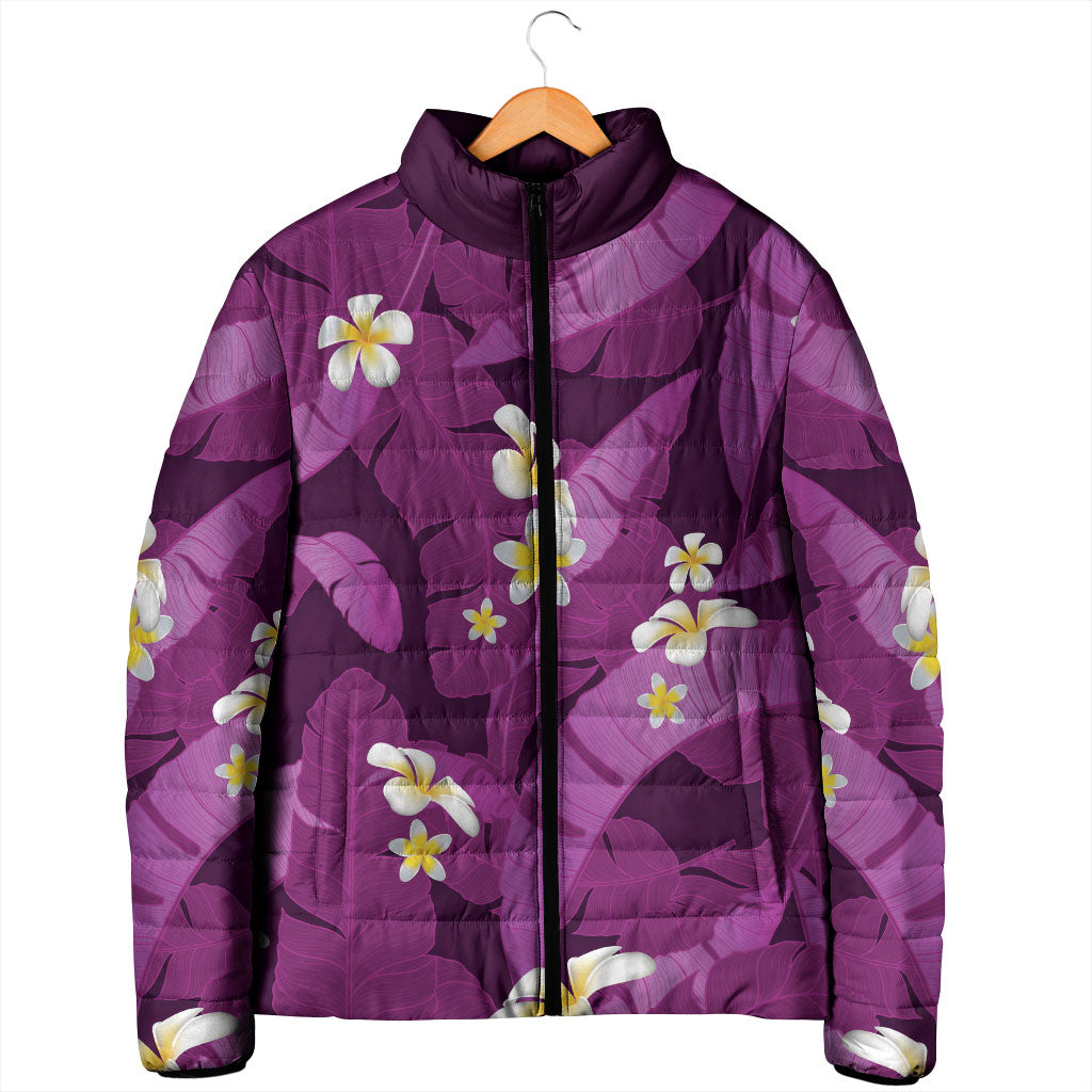 Purple Banana Leaf Hawaii Padded Jacket Lau Maia Plumeria Tropical Summer Vibes