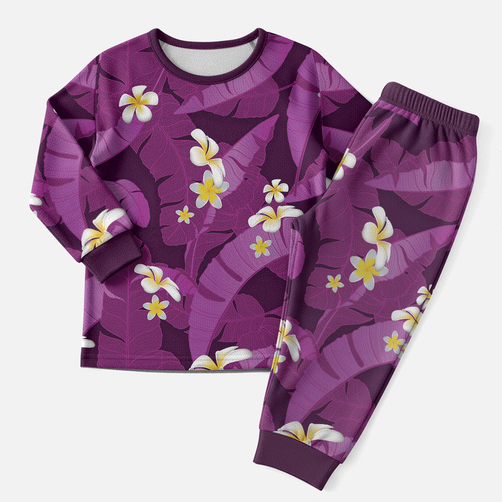 Purple Banana Leaf Hawaii Christmas Pajama Set Lau Maia Plumeria Tropical Summer Vibes LT14 Men Purple - Polynesian Pride