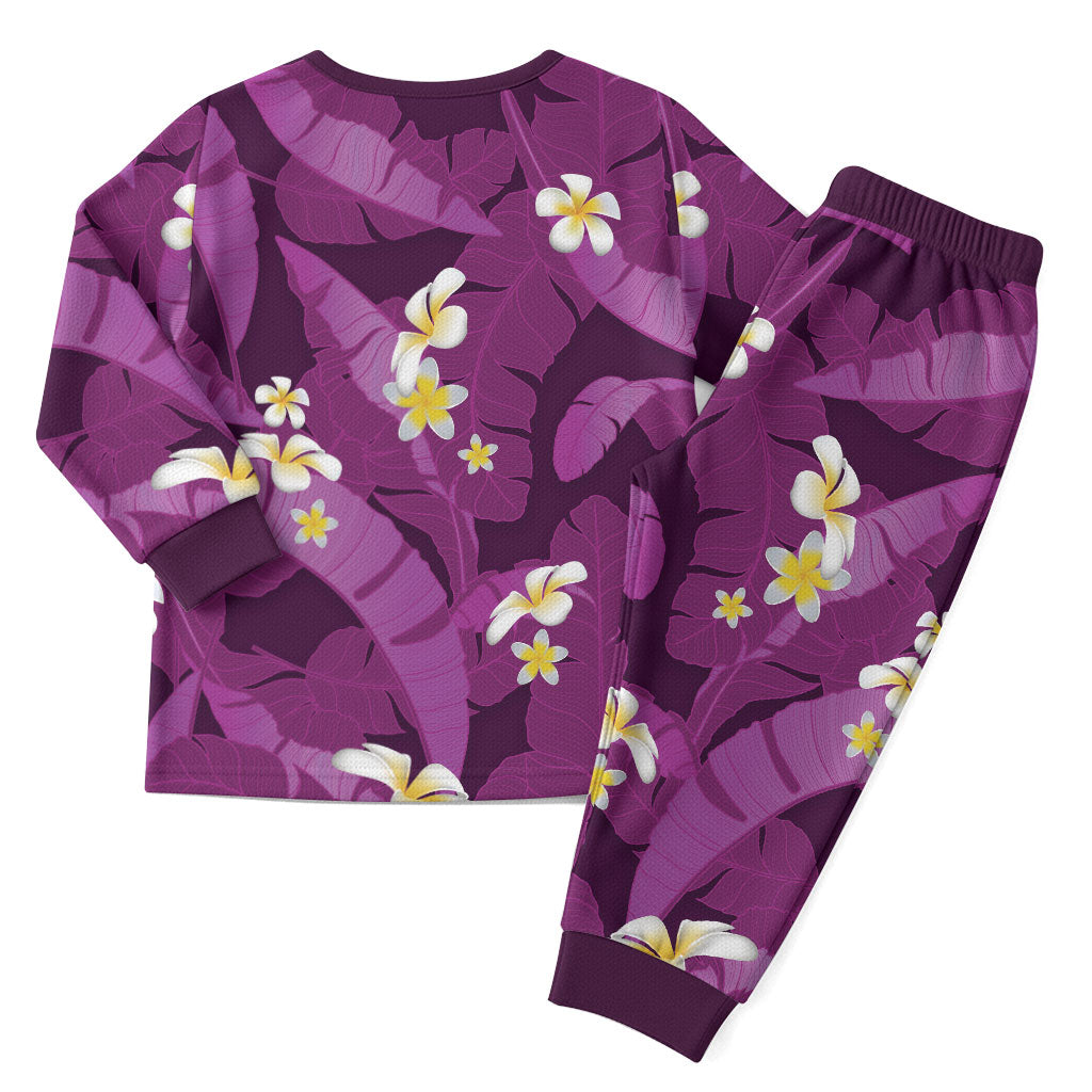 Purple Banana Leaf Hawaii Christmas Pajama Set Lau Maia Plumeria Tropical Summer Vibes LT14 - Polynesian Pride