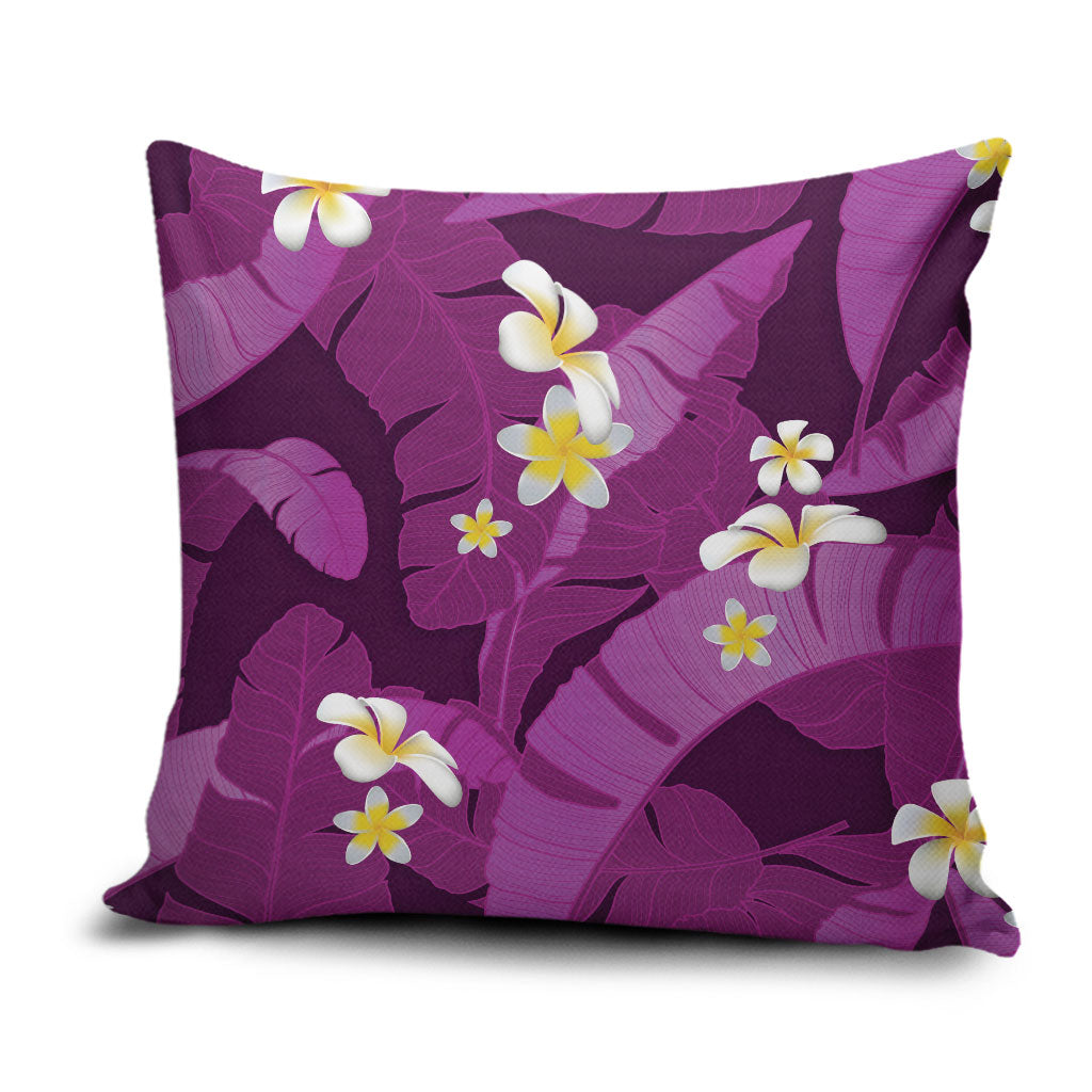 Purple Banana Leaf Hawaii Pillow Cover Lau Maia Plumeria Tropical Summer Vibes