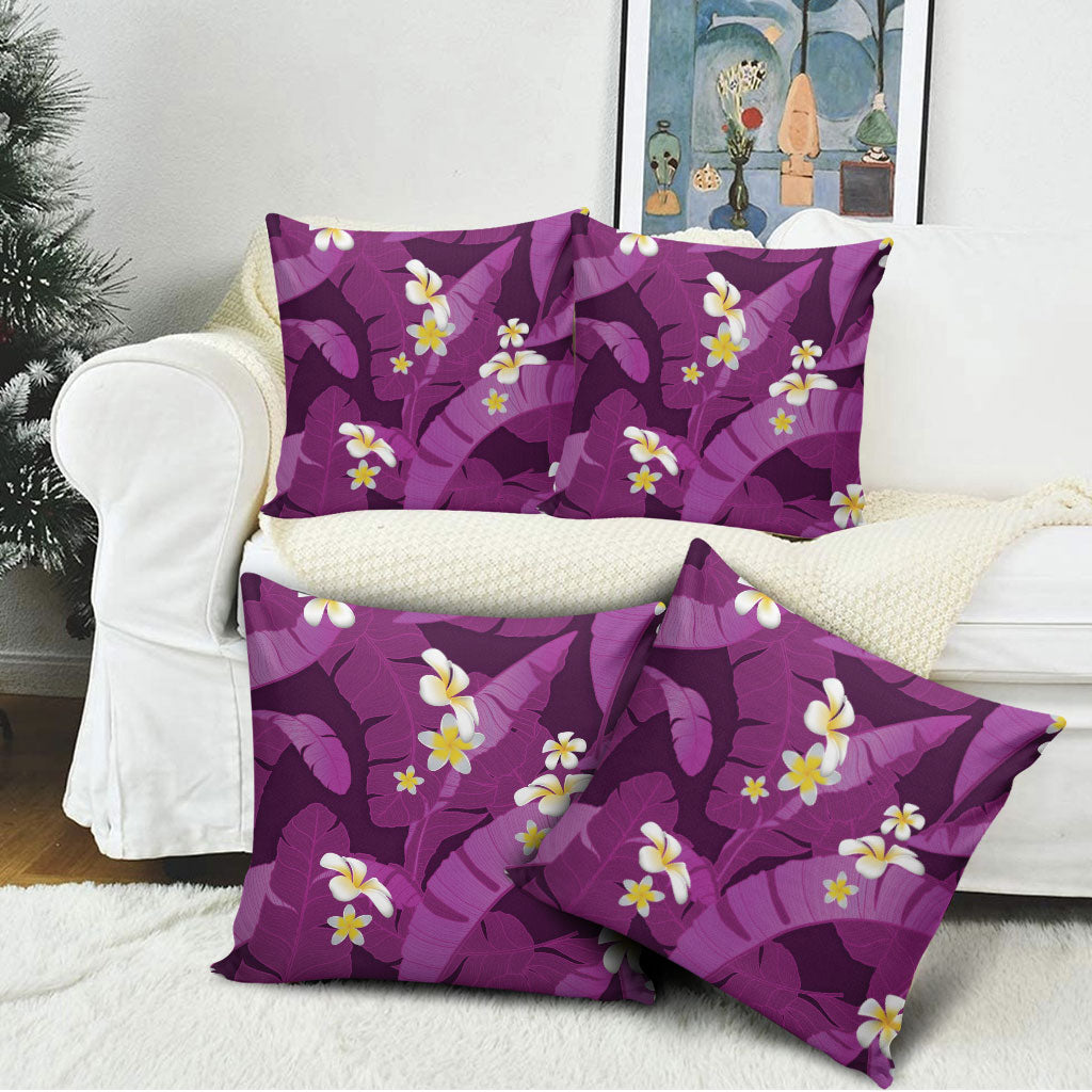 Purple Banana Leaf Hawaii Pillow Cover Lau Maia Plumeria Tropical Summer Vibes