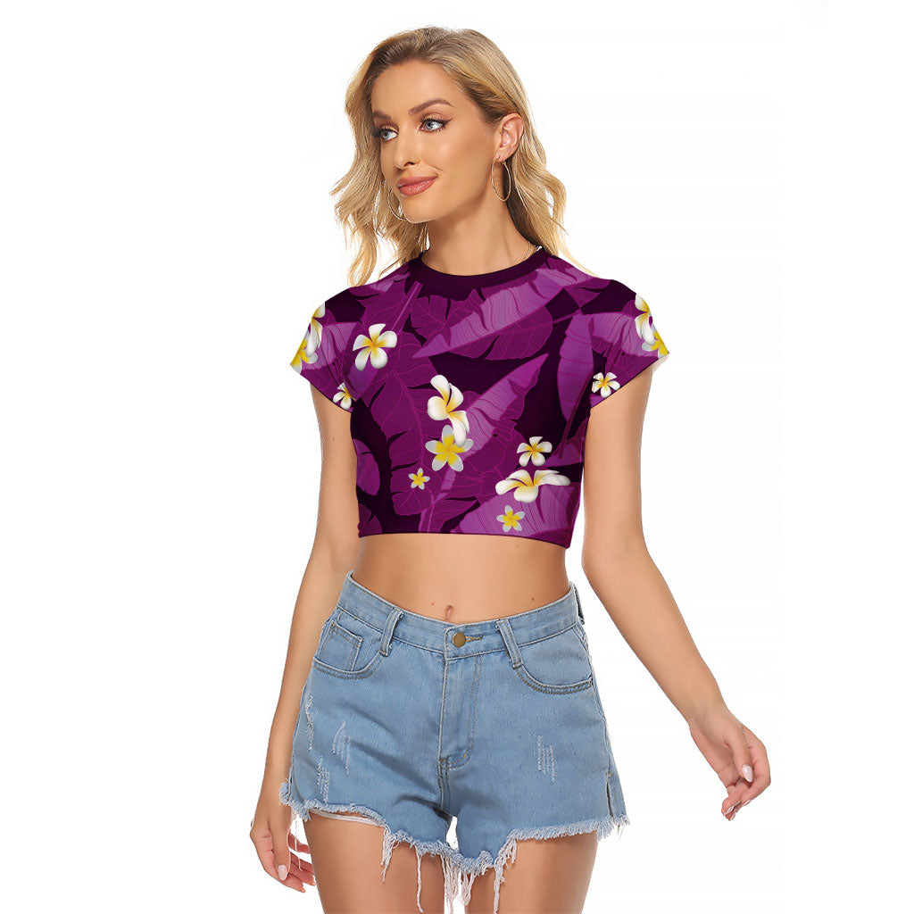 Purple Banana Leaf Hawaii Raglan Cropped T Shirt Lau Maia Plumeria Tropical Summer Vibes