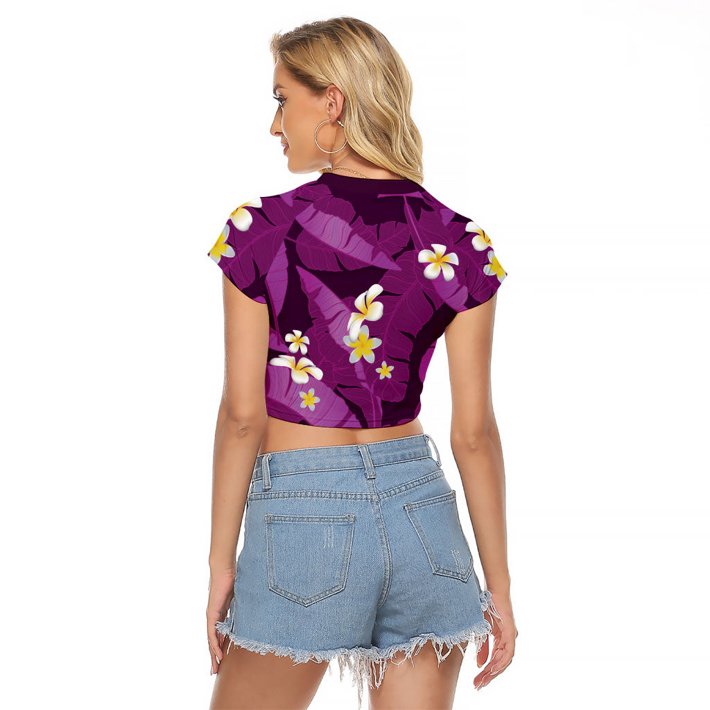 Purple Banana Leaf Hawaii Raglan Cropped T Shirt Lau Maia Plumeria Tropical Summer Vibes