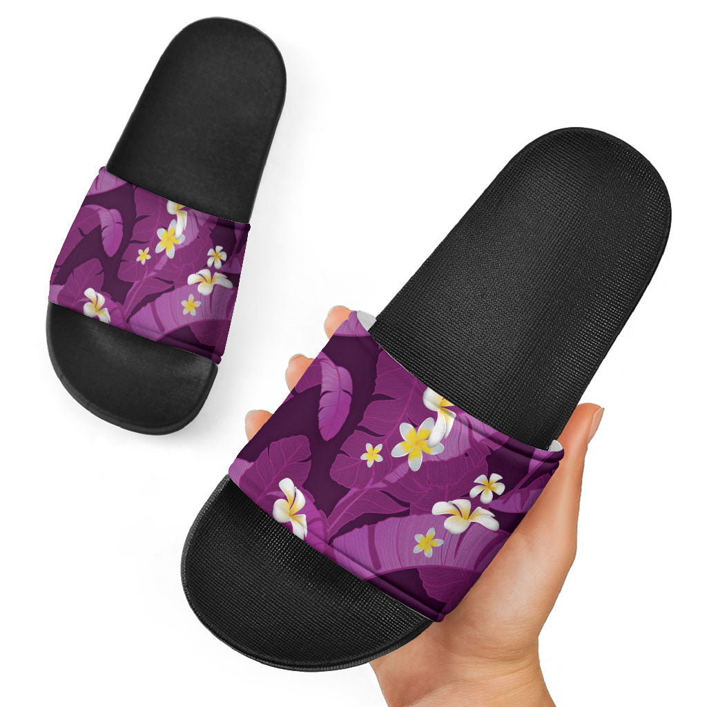Purple Banana Leaf Hawaii Slide Sandals Lau Maia Plumeria Tropical Summer Vibes