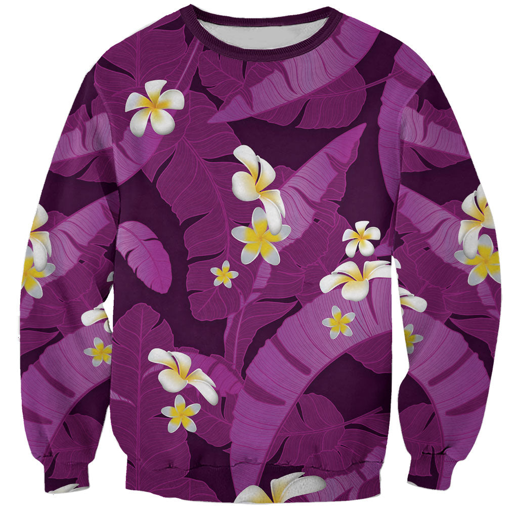 Purple Banana Leaf Hawaii Sweatshirt Lau Maia Plumeria Tropical Summer Vibes