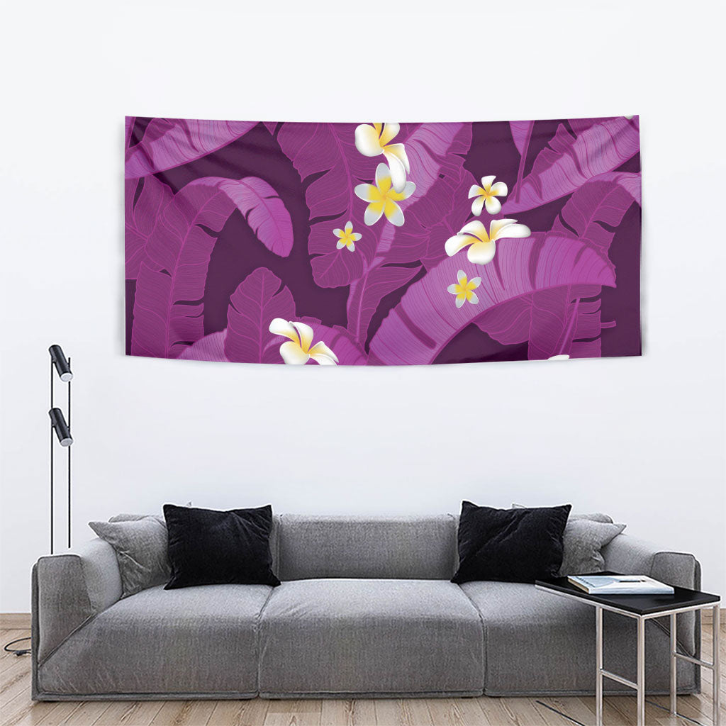 Purple Banana Leaf Hawaii Tapestry Lau Maia Plumeria Tropical Summer Vibes