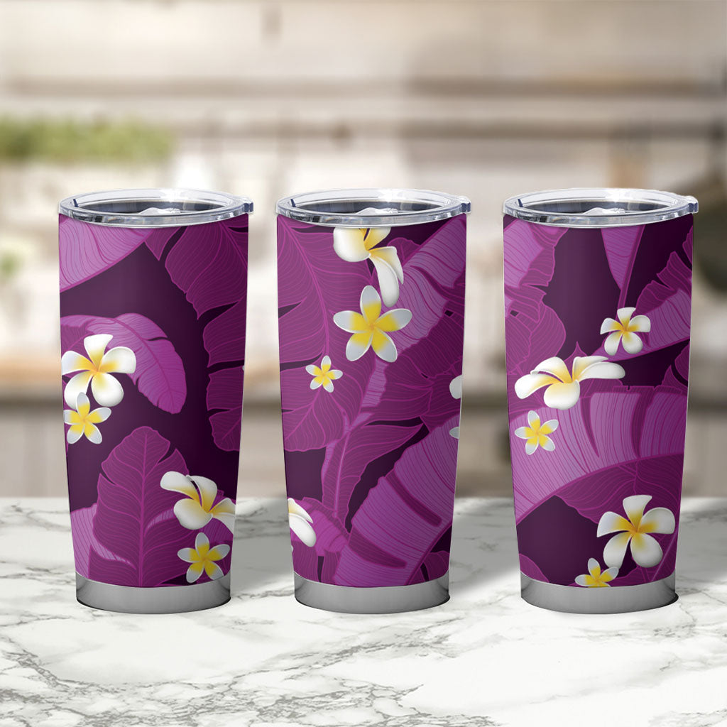 Purple Banana Leaf Hawaii Tumbler Cup Lau Maia Plumeria Tropical Summer Vibes