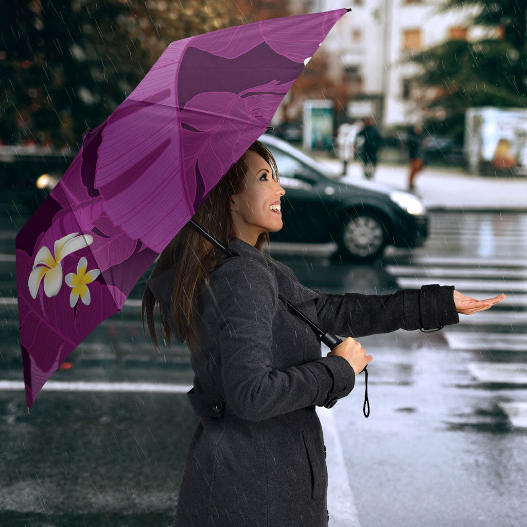 Purple Banana Leaf Hawaii Umbrella Lau Maia Plumeria Tropical Summer Vibes