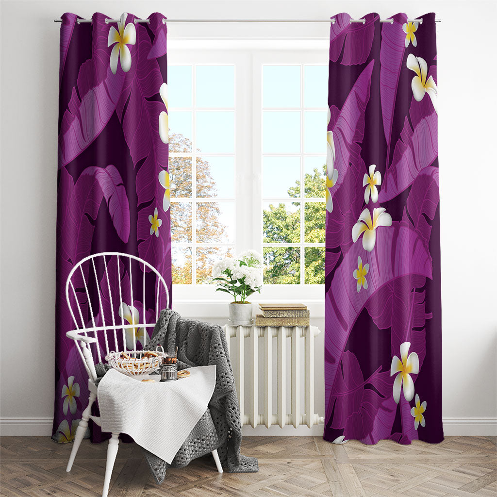 Purple Banana Leaf Hawaii Window Curtain Lau Maia Plumeria Tropical Summer Vibes