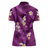 Purple Banana Leaf Hawaii Women Polo Shirt Lau Maia Plumeria Tropical Summer Vibes