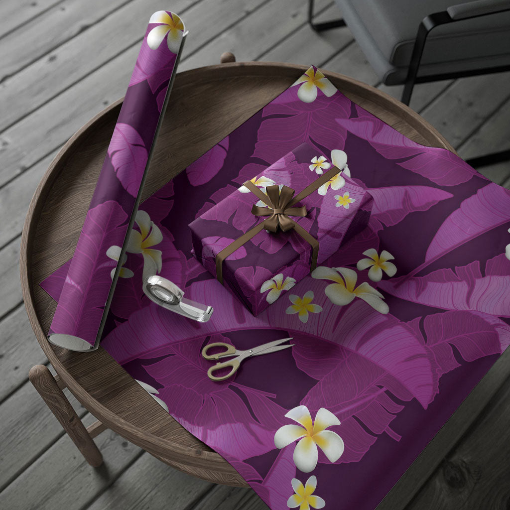 Purple Banana Leaf Hawaii Wrapping Paper Lau Maia Plumeria Tropical Summer Vibes
