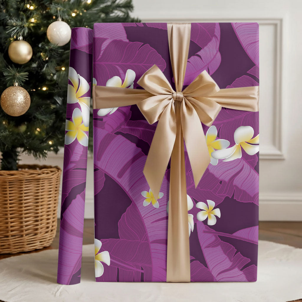 Purple Banana Leaf Hawaii Wrapping Paper Lau Maia Plumeria Tropical Summer Vibes