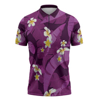 Purple Banana Leaf Hawaii Zipper Polo Shirt Lau Maia Plumeria Tropical Summer Vibes