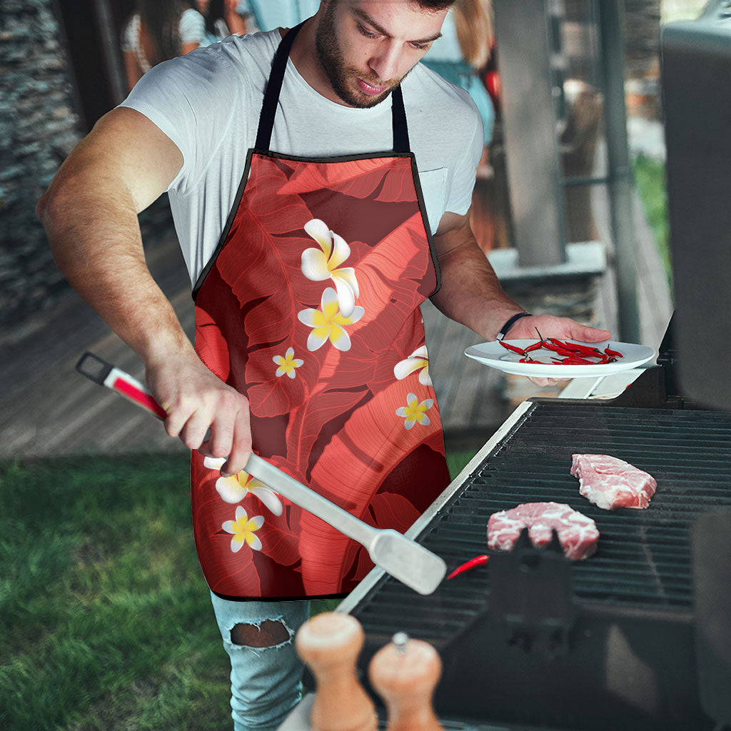 Red Banana Leaf Hawaii Apron Lau Maia Plumeria Tropical Summer Vibes