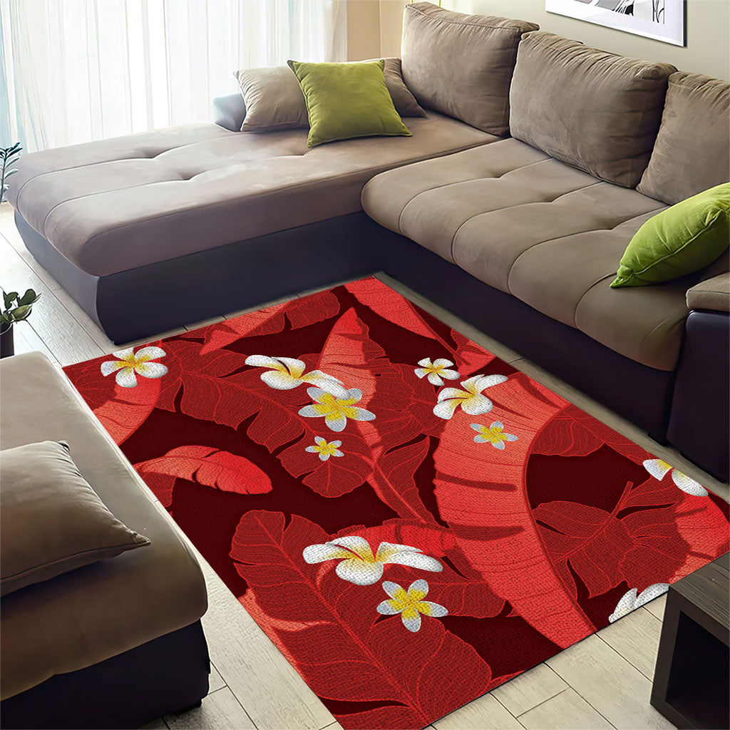 Red Banana Leaf Hawaii Area Rug Lau Maia Plumeria Tropical Summer Vibes