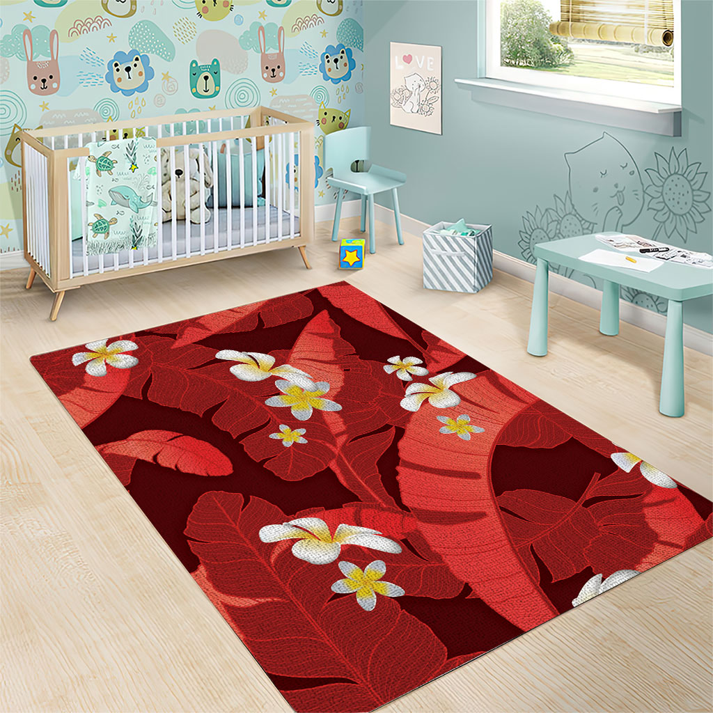 Red Banana Leaf Hawaii Area Rug Lau Maia Plumeria Tropical Summer Vibes