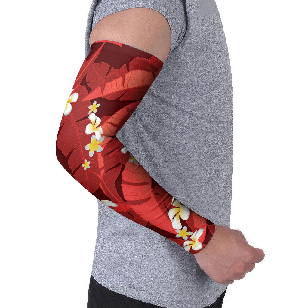 Red Banana Leaf Hawaii Arm Sleeves Lau Maia Plumeria Tropical Summer Vibes