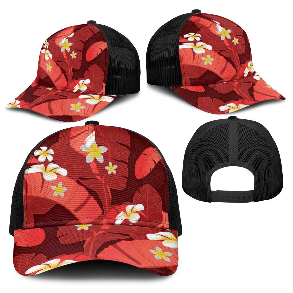 Red Banana Leaf Hawaii Baseball Net Cap Lau Maia Plumeria Tropical Summer Vibes
