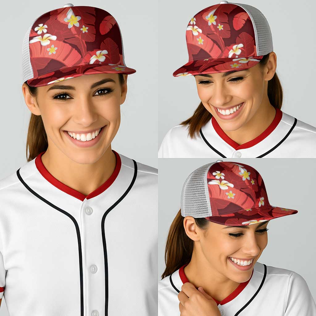 Red Banana Leaf Hawaii Baseball Net Cap Lau Maia Plumeria Tropical Summer Vibes