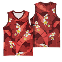 Red Banana Leaf Hawaii Basketball Jersey Lau Maia Plumeria Tropical Summer Vibes