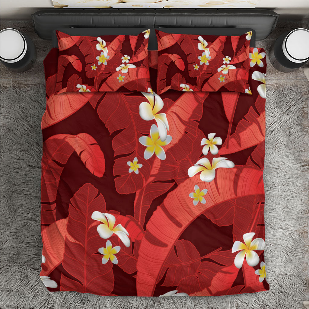 Red Banana Leaf Hawaii Bedding Set Lau Maia Plumeria Tropical Summer Vibes LT14 Red - Polynesian Pride