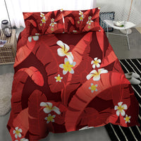 Red Banana Leaf Hawaii Bedding Set Lau Maia Plumeria Tropical Summer Vibes