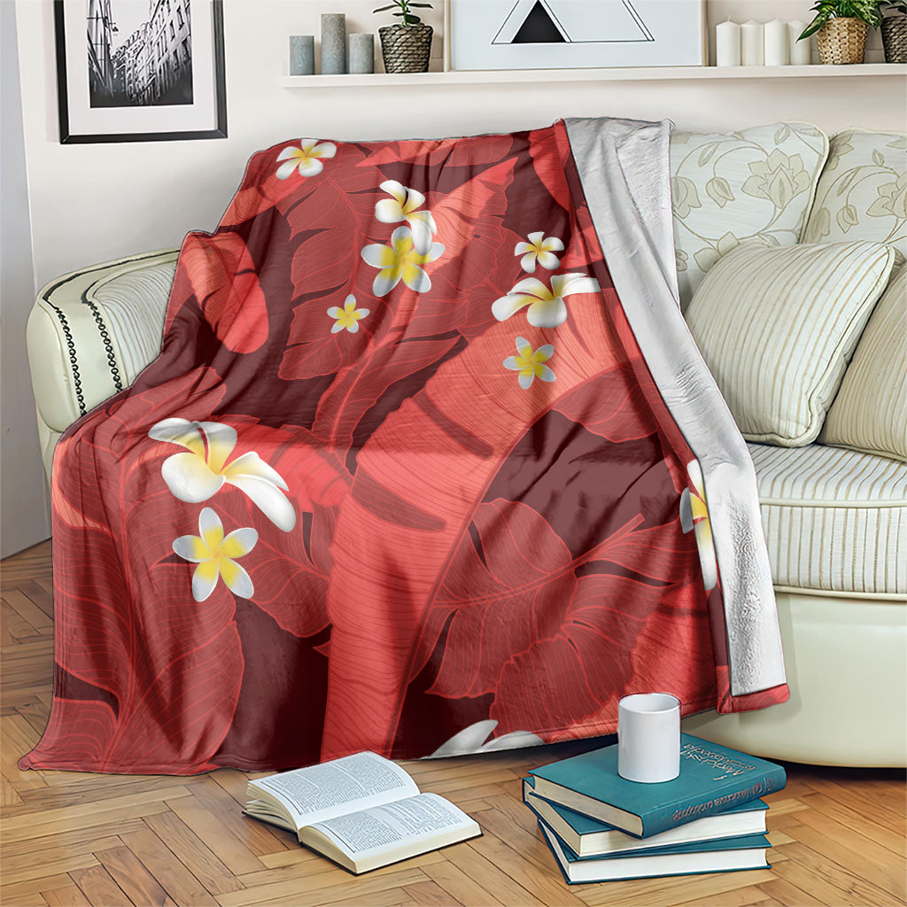 Red Banana Leaf Hawaii Blanket Lau Maia Plumeria Tropical Summer Vibes