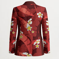 Red Banana Leaf Hawaii Blazer Lau Maia Plumeria Tropical Summer Vibes
