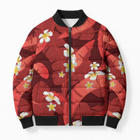 Red Banana Leaf Hawaii Bomber Puffer Jacket Lau Maia Plumeria Tropical Summer Vibes