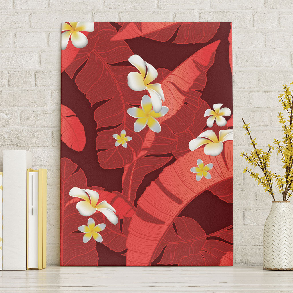 Red Banana Leaf Hawaii Canvas Wall Art Lau Maia Plumeria Tropical Summer Vibes
