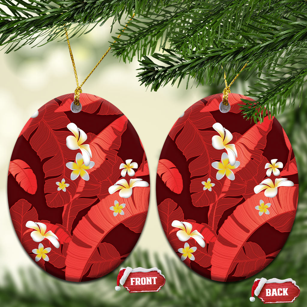 Red Banana Leaf Hawaii Ceramic Ornament Lau Maia Plumeria Tropical Summer Vibes LT14 Oval Red - Polynesian Pride