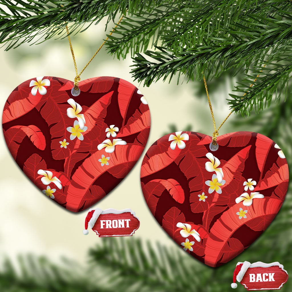 Red Banana Leaf Hawaii Ceramic Ornament Lau Maia Plumeria Tropical Summer Vibes LT14 Heart Red - Polynesian Pride