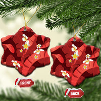Red Banana Leaf Hawaii Ceramic Ornament Lau Maia Plumeria Tropical Summer Vibes LT14 Snow Flake Red - Polynesian Pride