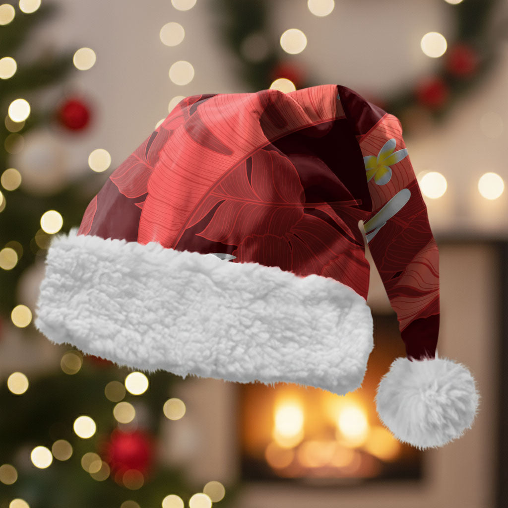 Red Banana Leaf Hawaii Christmas Santa Hat Lau Maia Plumeria Tropical Summer Vibes LT14 With Fur Red - Polynesian Pride