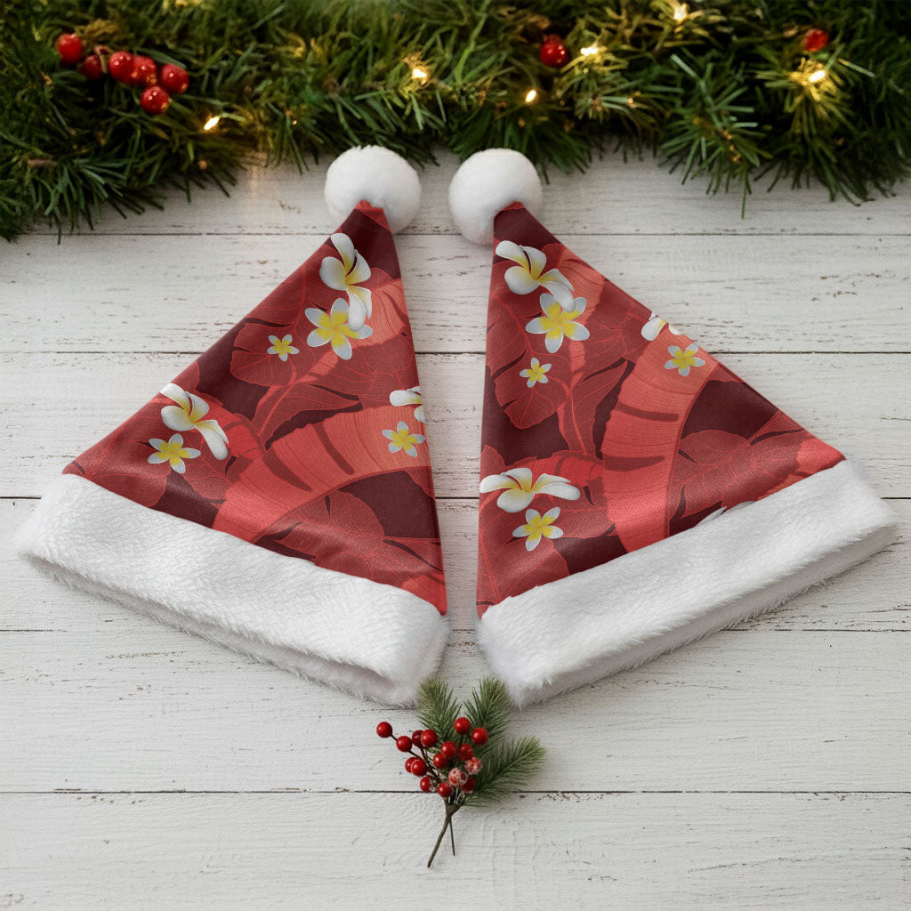 Red Banana Leaf Hawaii Christmas Santa Hat Lau Maia Plumeria Tropical Summer Vibes LT14 - Polynesian Pride