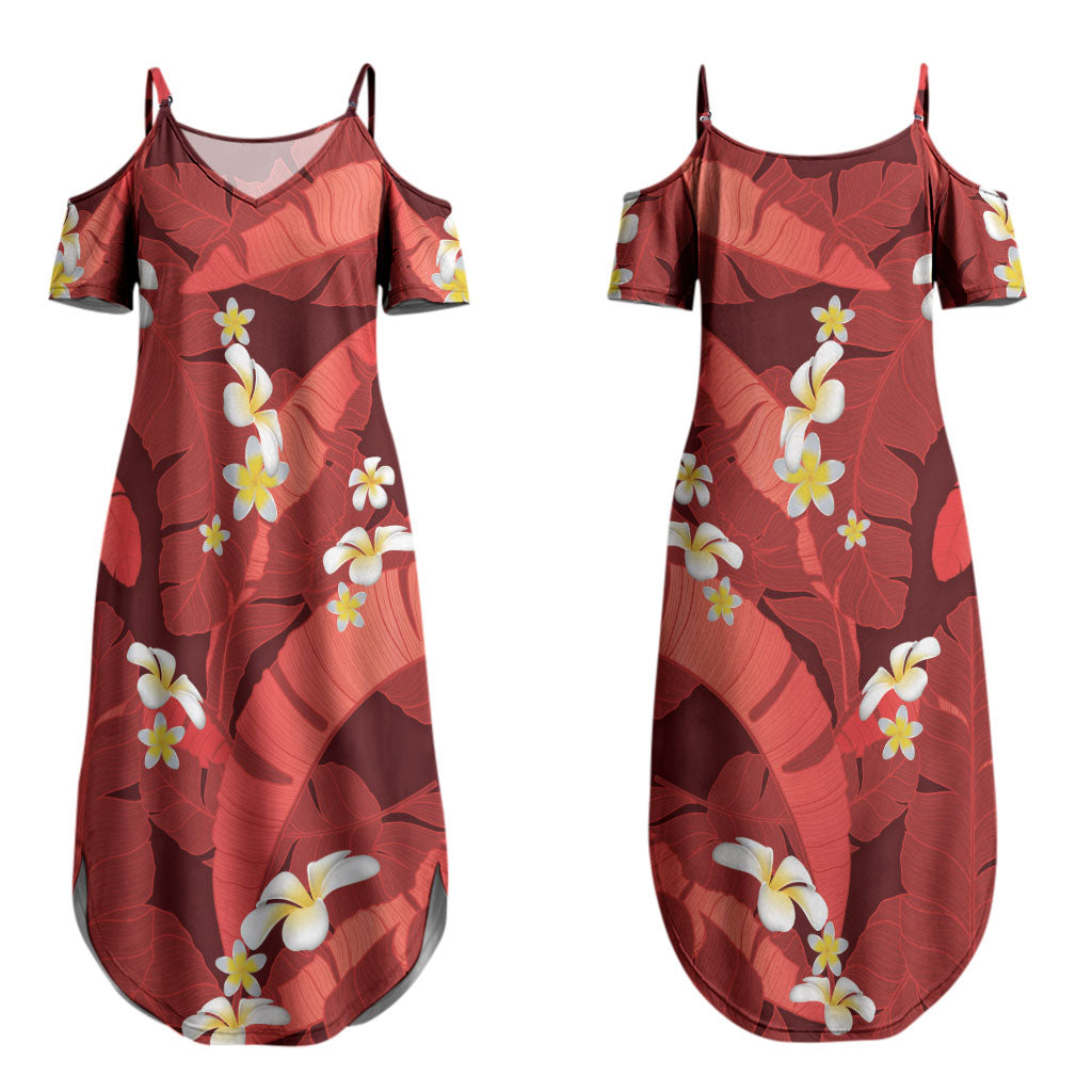 Red Banana Leaf Hawaii Couples Matching Summer Maxi Dress and Hawaiian Shirt Lau Maia Plumeria Tropical Summer Vibes