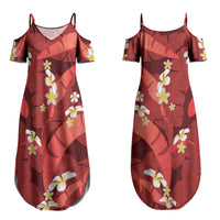 Red Banana Leaf Hawaii Couples Matching Summer Maxi Dress and Long Sleeve Button Shirt Lau Maia Plumeria Tropical Summer Vibes